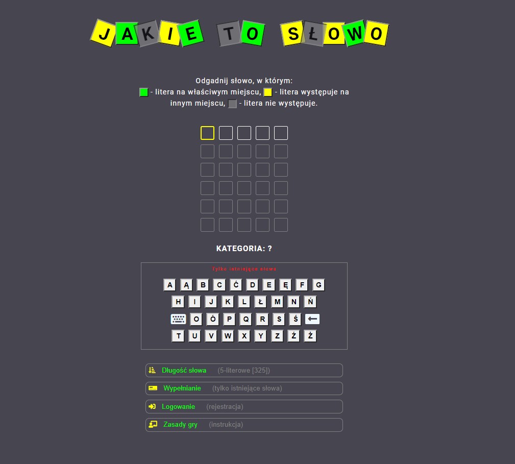Gra w odgadywanie słowa 5,6,7,8,9-literowego, napisana w JavaScript,PHP oraz HTML, CSS